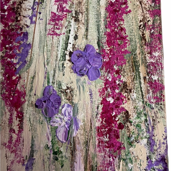 Original Artwork Acrylic’s On Canvas Wid Flowers Pink and Purple Accents 16 x 20 - Picture 5 of 11